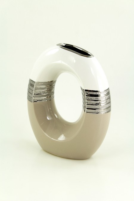Vase céram ovale blanc/beige